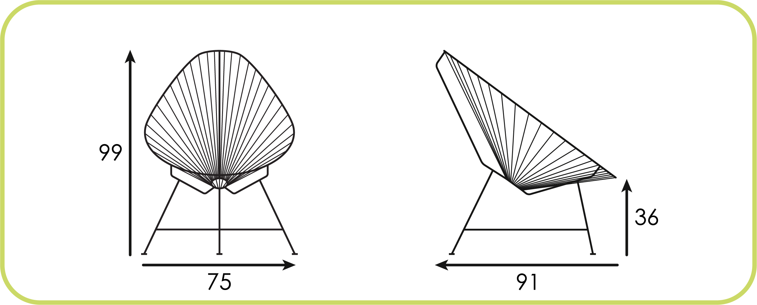 Dimensions Tripod Version Acapulco Chair